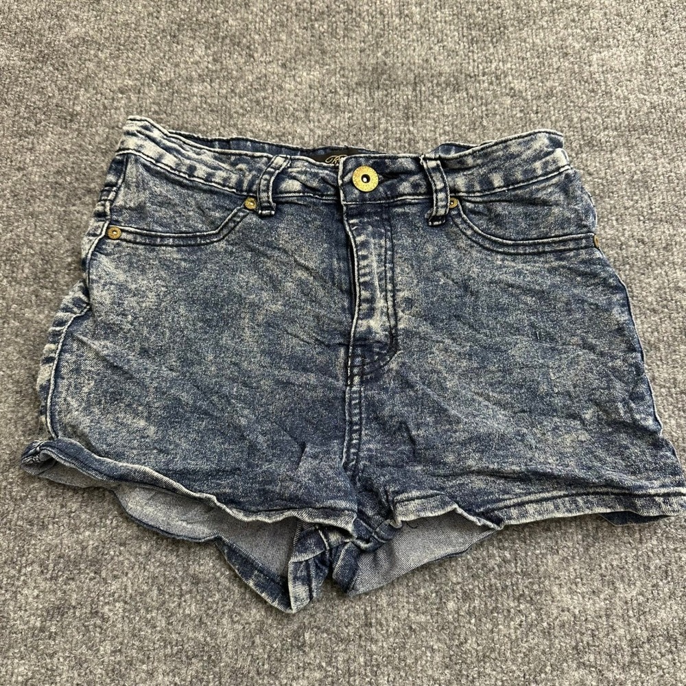 Roma Premium Denim Shorts Womens Size 7 Blue Acid Wash High Rise Stretch Cuffed